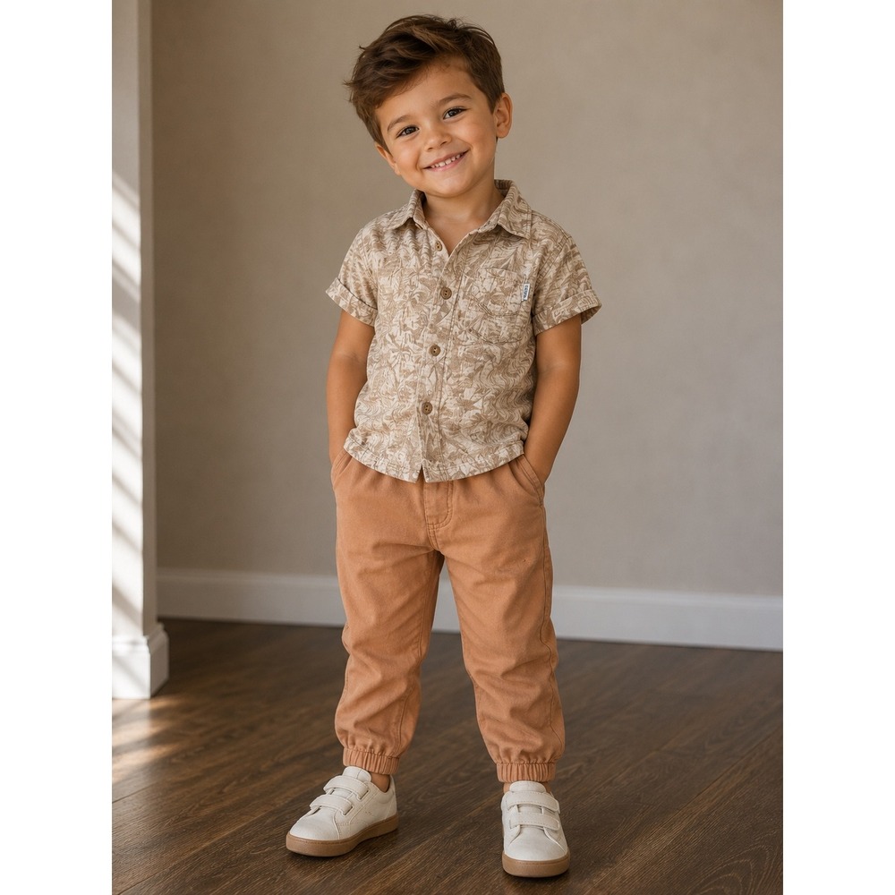 Badgley Mischka Shirt & Ben Sherman Joggers 2pc Toddler Set 3T Tan Tropical